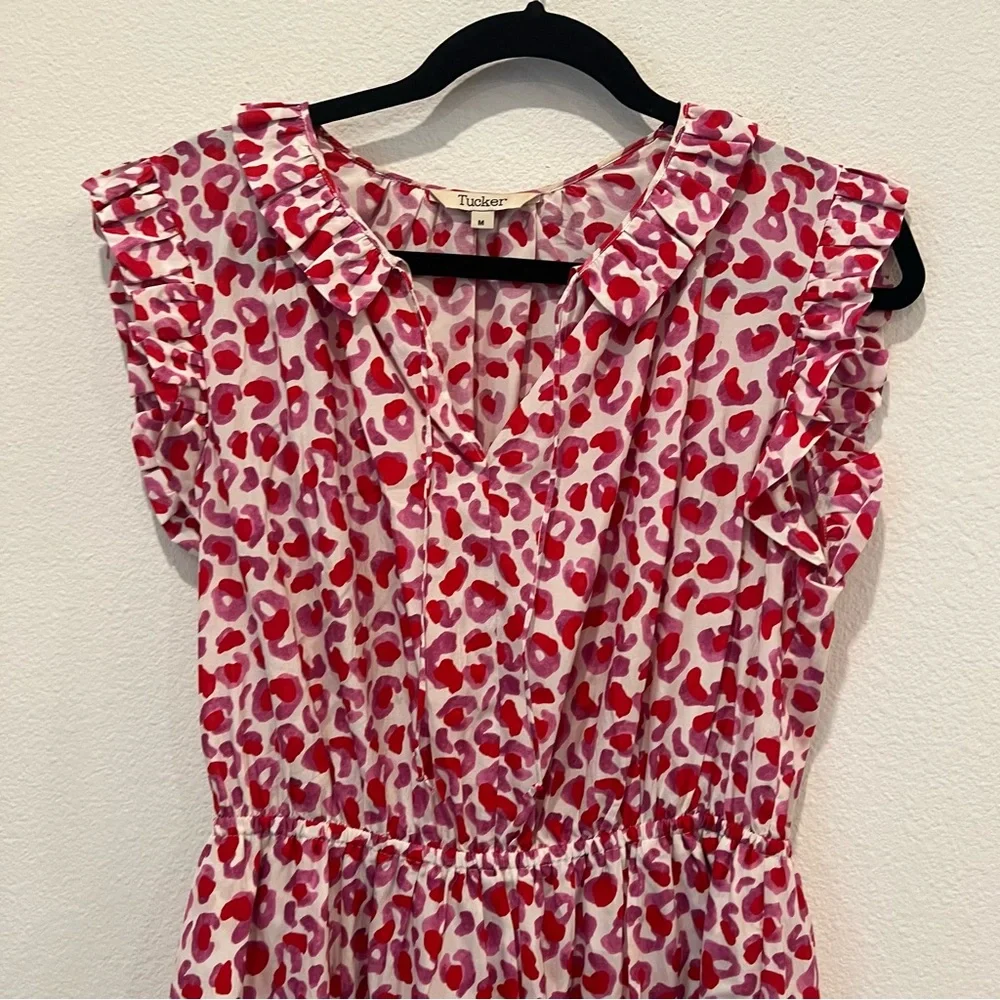 Tucker NYC Silk Blend Women’s Midi Dress White Red Cinched Waist With Pockets M - Picture 3 of 16